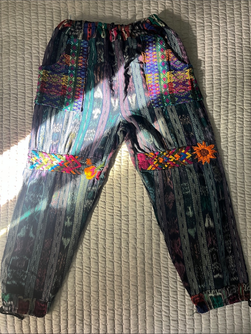 Boho Embroidered Stripe Jogger Pants - Multicolor
